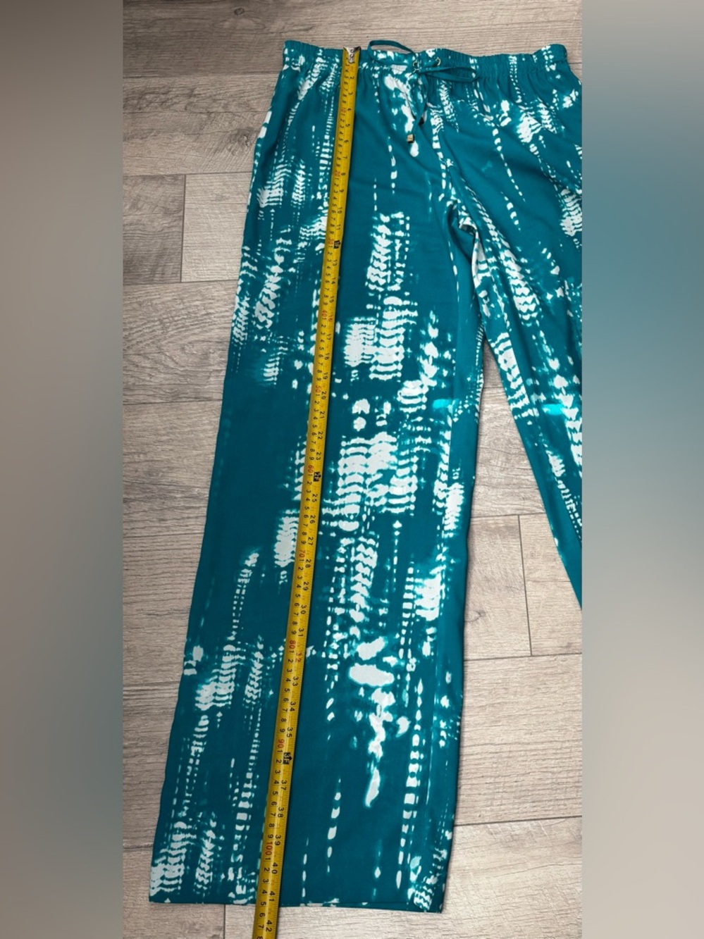 Calvin Klein Teal and White Tye Dye Palazzo Pants - Picture 6 of 8
